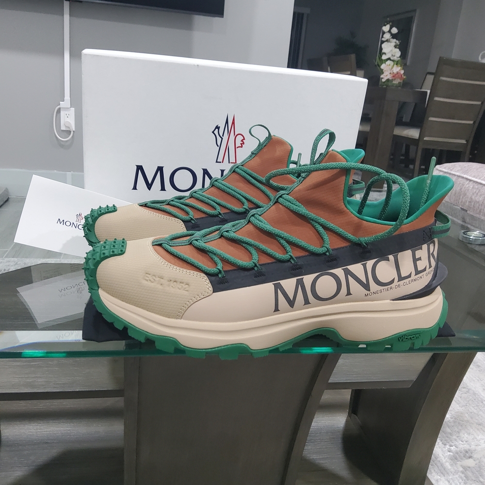 Moncler Men's Green and Tan Sneakers